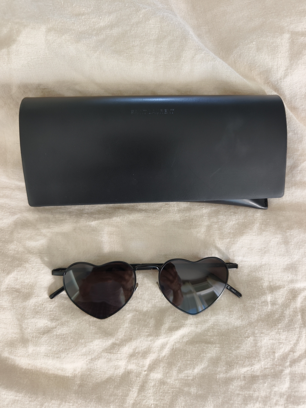 Saint Laurent Black Heart-Shaped Sunglasses with Case